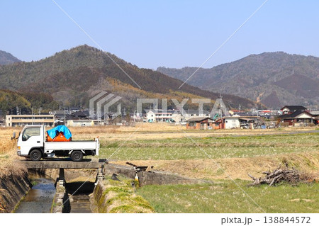 耕作の準備が始まった盆地の初春風景 耕作の準備が始まった盆地の初春風景 138844572