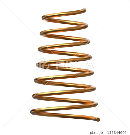 Metal spring, extended golden coil 3D vector icon, realistic flexible spiral metal wire, springy coil for suspension 138844603