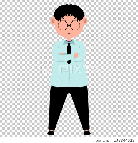 Cartoon Illustration of a Standing Office Worker Man with Glasses and Crossed Arms 138844625