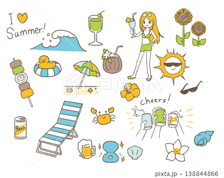ビタミンカラーのおしゃれな夏イラスト ビタミンカラーのおしゃれな夏イラスト 138844866