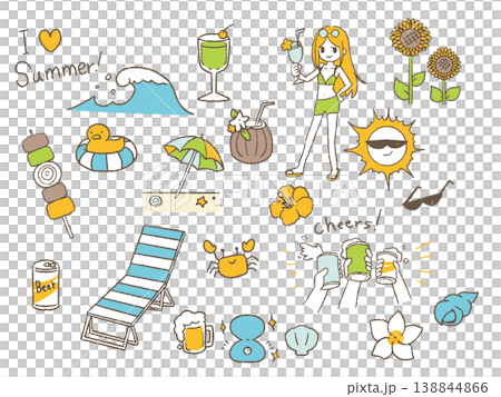 ビタミンカラーのおしゃれな夏イラスト ビタミンカラーのおしゃれな夏イラスト 138844866
