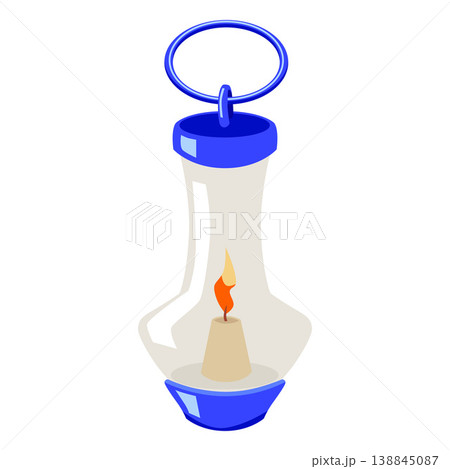 Vintage lantern burning candle in glass flask, vector cartoon antique hanging lighting device, medieval kerosene lamp Vintage lantern burning candle in glass flask, vector cartoon antique hanging lighting device, medieval kerosene lamp 138845087