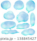 水彩風ふんわり手描きの吹き出しセット（水色） 138845427
