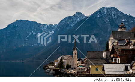 Hallstatt village with alpine lake and mountains, Austria scenic landscape Hallstatt village with alpine lake and mountains, Austria scenic landscape 138845429