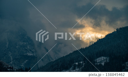 Early spring morning at Bad Gastein, Alps, Austria. 138845462