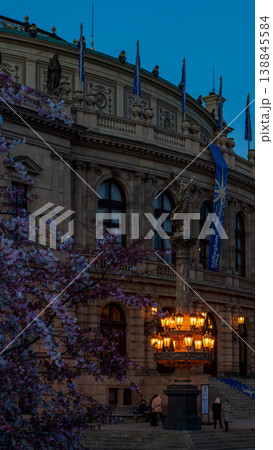 Vertical Night view of The building of Rudolfiunum concert hall in Prague, Czech Republic 138845584
