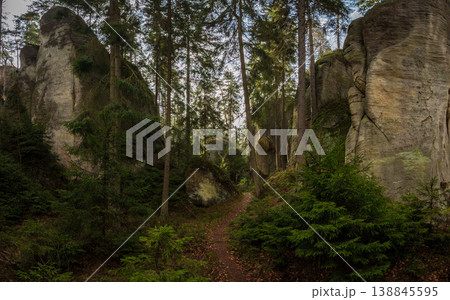 Adrspach Teplice Rocks Sandstone Formations and Forest Trail in Czech Republic 138845595
