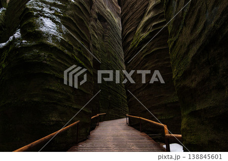 Adrspach Teplice Rocks Sandstone Formations and Forest Trail in Czech Republic 138845601