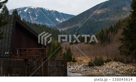 Scenic Mountain Landscape with Forest Trail, River and Rock Formations in Czech Republic Scenic Mountain Landscape with Forest Trail, River and Rock Formations in Czech Republic 138845614