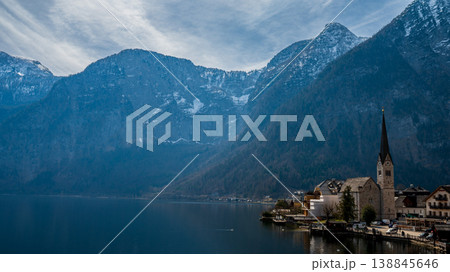 Hallstatt village with alpine lake and mountains, Austria scenic landscape 138845646