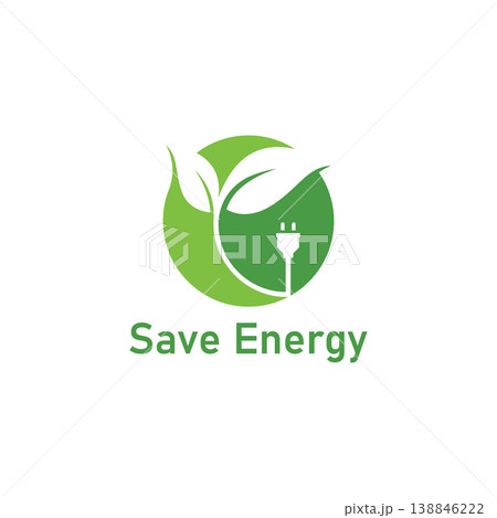 Save energy symbol. Energy icon with green leaf. Eco friendly environmentally icons. Save energy logo label icon badge sticker symbol banner circle stamp line vector isolated illustration. Save energy symbol. Energy icon with green leaf. Eco friendly environmentally icons. Save energy logo label icon badge sticker symbol banner circle stamp line vector isolated illustration. 138846222