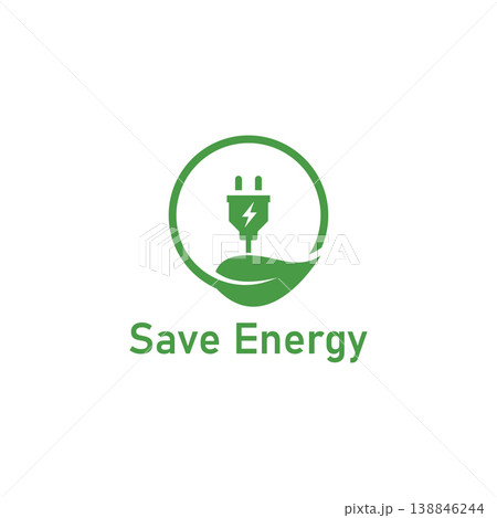 Save energy symbol. Energy icon with green leaf. Eco friendly environmentally icons. Save energy logo label icon badge sticker symbol banner circle stamp line vector isolated illustration. Save energy symbol. Energy icon with green leaf. Eco friendly environmentally icons. Save energy logo label icon badge sticker symbol banner circle stamp line vector isolated illustration. 138846244