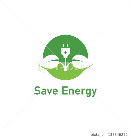 Save energy symbol. Energy icon with green leaf. Eco friendly environmentally icons. Save energy logo label icon badge sticker symbol banner circle stamp line vector isolated illustration. Save energy symbol. Energy icon with green leaf. Eco friendly environmentally icons. Save energy logo label icon badge sticker symbol banner circle stamp line vector isolated illustration. 138846252