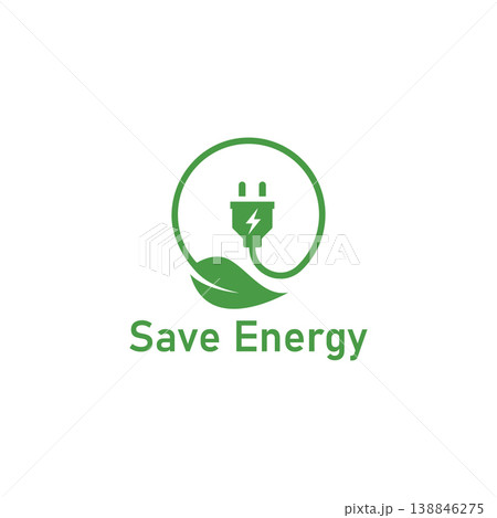Save energy symbol. Energy icon with green leaf. Eco friendly environmentally icons. Save energy logo label icon badge sticker symbol banner circle stamp line vector isolated illustration. Save energy symbol. Energy icon with green leaf. Eco friendly environmentally icons. Save energy logo label icon badge sticker symbol banner circle stamp line vector isolated illustration. 138846275