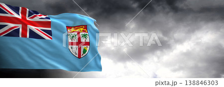 National flag of Fiji with dark clouds, 3D rendering. National flag of Fiji with dark clouds, 3D rendering. 138846303