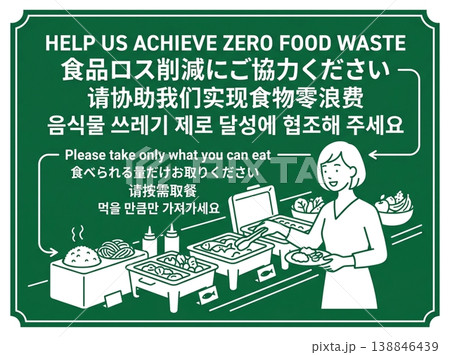 食品ロス削減 多言語対応ポスター 飲食店・ホテルビュッフェ向け 食べ残し防止 啓発看板 背景素材 食品ロス削減 多言語対応ポスター 飲食店・ホテルビュッフェ向け 食べ残し防止 啓発看板 背景素材 138846439