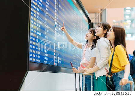 空港の電光掲示板を見る女性3人組　「撮影協力：関西国際空港（KIX）」 138846519