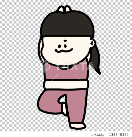 An illustration of a plump, motivated woman in pink workout clothes doing the tree pose in yoga, with a transparent background. An illustration of a plump, motivated woman in pink workout clothes doing the tree pose in yoga, with a transparent background. 138846523