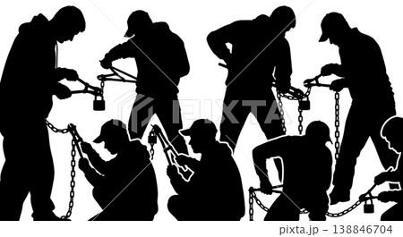 Black Solid Chain Bolt Cutting Silhouettes Set of Six on White Background Black Solid Chain Bolt Cutting Silhouettes Set of Six on White Background 138846704