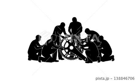 Black Solid Chainring Installation Mechanic Silhouettes 138846706