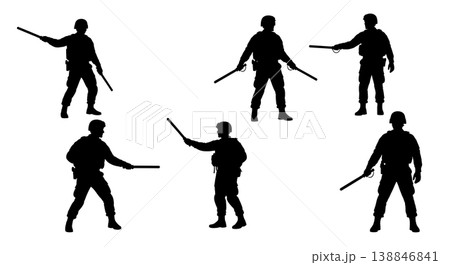 Black Solid Busy Intersection Traffic Direction Silhouettes Set of Six on White Background Black Solid Busy Intersection Traffic Direction Silhouettes Set of Six on White Background 138846841
