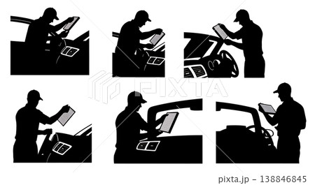 Black Solid Cabin Air Filter Change Silhouettes Set of Six on White Background Black Solid Cabin Air Filter Change Silhouettes Set of Six on White Background 138846845