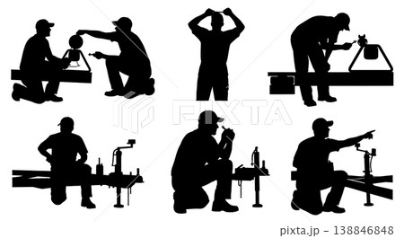 Black Solid Broken Trailer Taillight Fix Silhouettes Set of Six on White Background 138846848