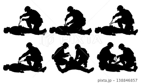 Black Solid Medic Bullet Extraction Forceps Silhouettes Set Of Six On White Background 138846857
