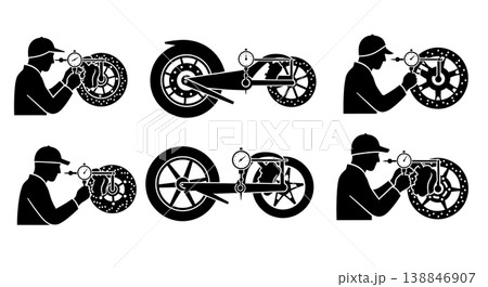 Black Solid Brake Rotor Warping Inspection Silhouettes Black Solid Brake Rotor Warping Inspection Silhouettes 138846907