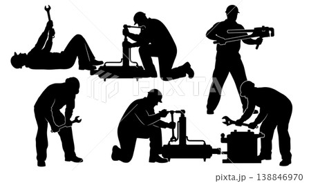 Black Solid Boat Trim Tab Adjustment Silhouettes Set of Six on White Background Black Solid Boat Trim Tab Adjustment Silhouettes Set of Six on White Background 138846970