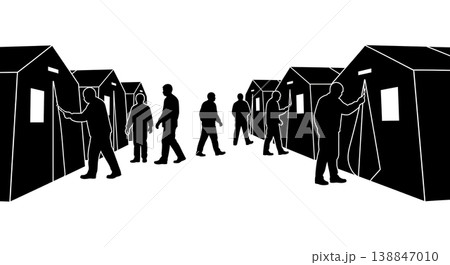 Black Solid Biosecure Tent Inspection Technicians Silhouettes Set of Six on White Background Black Solid Biosecure Tent Inspection Technicians Silhouettes Set of Six on White Background 138847010