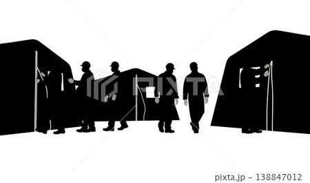 Black Solid Biosecure Tent Inspection Technicians Silhouettes Set of Six on White Background Black Solid Biosecure Tent Inspection Technicians Silhouettes Set of Six on White Background 138847012