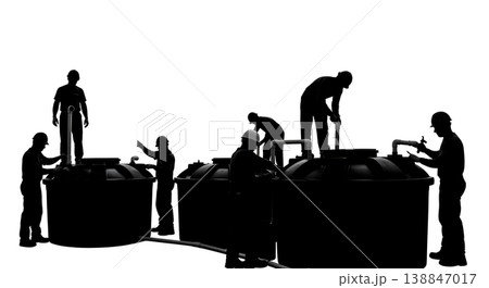 Black Solid Black Water Holding Tank Plumbing Silhouettes Set of Six on White Background 138847017
