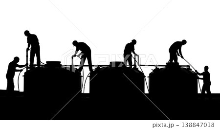 Black Solid Black Water Holding Tank Plumbing Silhouettes Set of Six on White Background Black Solid Black Water Holding Tank Plumbing Silhouettes Set of Six on White Background 138847018