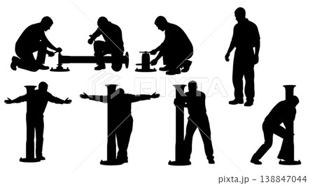 Black Solid Bent Deck Stanchion Replacement Silhouettes Set of Six on White Background Black Solid Bent Deck Stanchion Replacement Silhouettes Set of Six on White Background 138847044