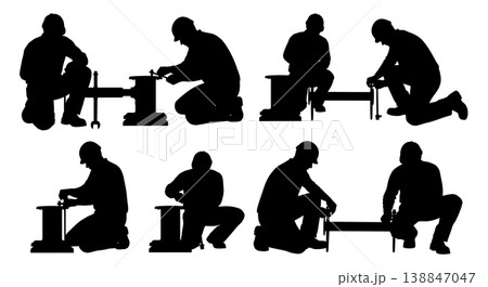 Black Solid Bent Deck Stanchion Replacement Silhouettes Set of Six on White Background 138847047