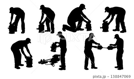 Black Solid Baitwell Livewell Pump Swap Silhouettes Set of Six on White Background 138847069