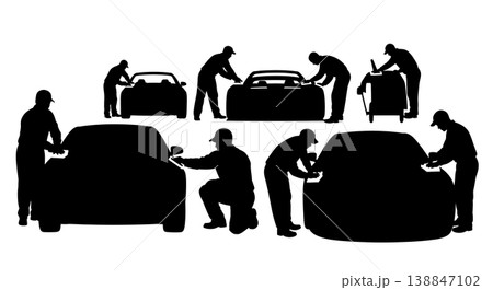 Black Solid Auto Body Panel Sanding Silhouettes Set of Six on White Background Black Solid Auto Body Panel Sanding Silhouettes Set of Six on White Background 138847102