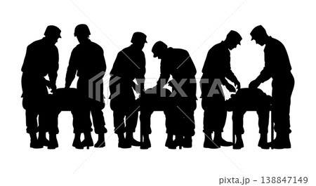 Black Solid Army Triage Medic Silhouettes Set Of Six On White Background 138847149