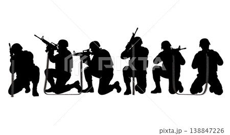 Black Solid Ordnance Technician Ammo Belt Loading Silhouettes Set of Six on White Background 138847226