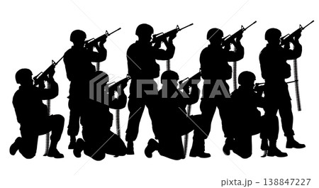 Black Solid Ordnance Technician Ammo Belt Loading Silhouettes Set of Six on White Background 138847227