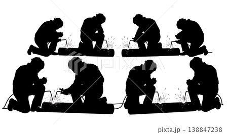 Black Solid Aluminum Pontoon Log Welding Silhouettes Set of Six on White Background 138847238