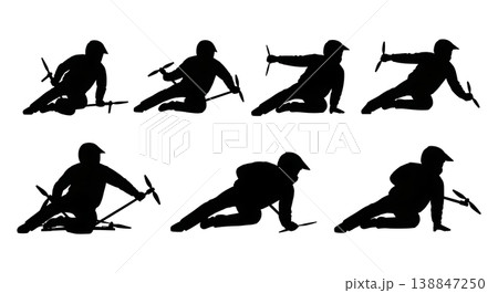 Black Solid Aggressive FPV Racer Silhouettes Set of Six on White Background Black Solid Aggressive FPV Racer Silhouettes Set of Six on White Background 138847250