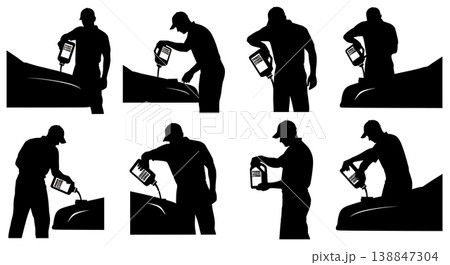 Black Solid AC Refrigerant Gas Recharge Silhouettes Set of Six on White Background 138847304