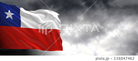 National flag of Chile with dark clouds, 3D rendering. National flag of Chile with dark clouds, 3D rendering. 138847462