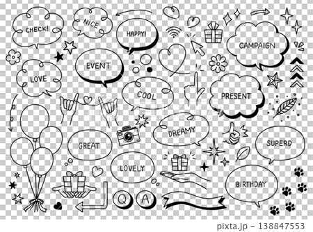 一套流行時尚的手寫體對話框和插圖。 138847553