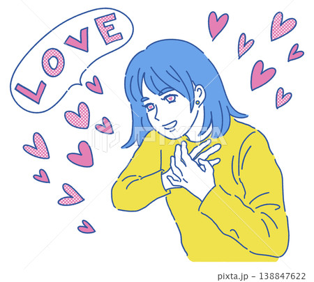 胸に両手を当ててときめいている女性のイラスト 138847622