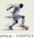 幾何学的なポリゴンアートで描かれたサッカー選手の躍動的なアクション・スポーツ抽象背景イラスト 138847623