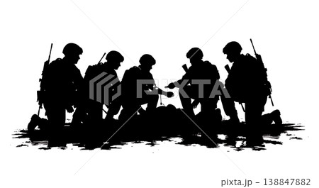 Black Solid Emergency Blood Transfusion Medic Silhouettes Set Of Six On White Background Black Solid Emergency Blood Transfusion Medic Silhouettes Set Of Six On White Background 138847882