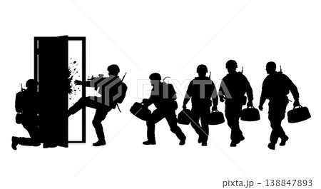 Black Solid Elite Tactical Medic Breach Silhouettes Set Of Six On White Background 138847893